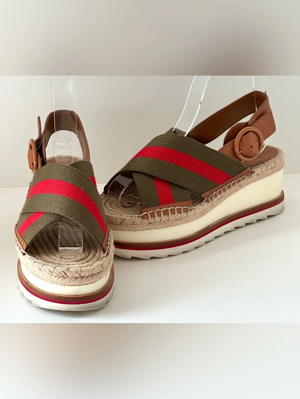 Marc Fisher Glenna green and Red Platform Espadrille Sandals size 5